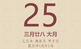 今日老黄历(2025年4月25日)：黄历宜忌、财神方位、特吉生肖、打麻将财位